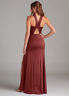 Azazie Rue Bridesmaid Dresses Terracotta Mermaid Pleated Stretch Satin Dress image7
