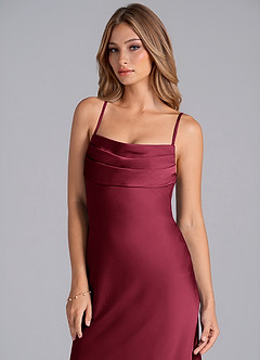Azazie Seema At-home Try On Dresses Burgundy Mermaid Corset Stretch Satin Dress image2