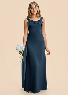 Azazie Chelsea Junior Dark Navy Sheath Pleated Stretch Satin Dress image4