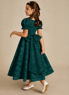 Azazie Joss Flower Girl Dresses Pine A-Line with Sleeves Floral Burnout Dress image2