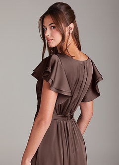 Azazie Daphne Modest Bridesmaid Dresses A-Line Ruched Stretch Satin Floor-Length Dress image2