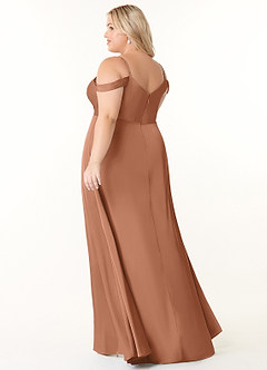 Azazie Ocean Bridesmaid Dresses Bronzer A-Line V-Neck Pleated Stretch Satin Dress image9
