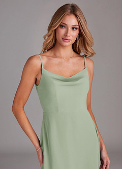 Azazie Daenerys Bridesmaid Dresses Dusty Sage A-Line Cowl Chiffon Dress image6