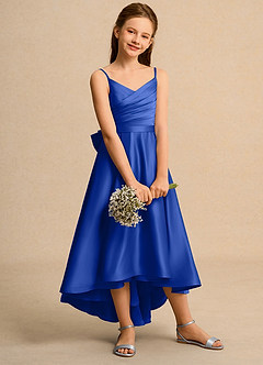 Azazie Sweets Junior Formal Flower Girl Dresses Royal Blue A-Line Pleated Matte Satin Dress image5