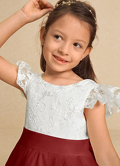 Azazie Vetty vestidos de niña de las flores Vestido de Marfil Óxido de Tul de Corte En A con Encaje image8