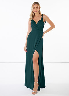 Azazie Noemi Final Sale Cedar Rose A-Line Pleated Stretch Satin Dress image1