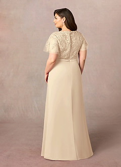 Azazie Singer Mother of the Bride Dresses Champagne A-Line V-Neck Lace Chiffon Dress image9