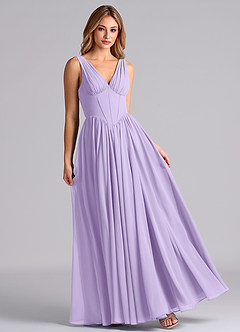 Azazie Delmie Final Sale Lilac A-Line Corset Chiffon Dress image3