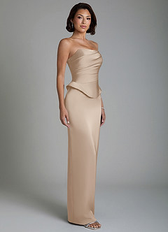 Azazie Harlow Robes de demoiselle d'honneur Robe Fourreau en Satin extensible Corset Taupe image6