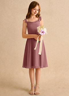 Azazie Pup Robe Demoiselle D'honneur Fillette Robe Trapèze en Mousseline de soie Plissée Rose Du Désert image3