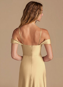 Azazie Jackalin Bridesmaid Dresses Champagne A-Line Off the Shoulder Metallic Satin Convertible Dress image2