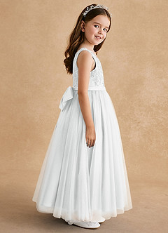 Azazie Cinna Flower Girl Dresses Diamond White A-Line Lace Tulle Dress image4