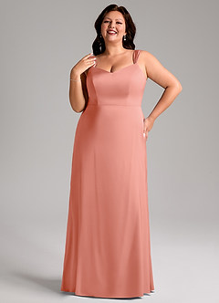 Azazie Denice Robes de demoiselle d'honneur Robe Fourreau en Satin extensible Plissée Corail image10