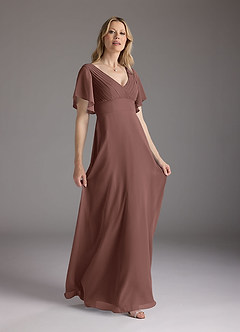 Azazie Alessa Mother of the Bride Dresses Espresso A-Line V-Neck Pleated Chiffon Dress image4