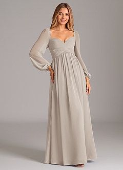 Azazie Alia Bridesmaid Dresses Frost A-Line Long Sleeve Chiffon Dress image5