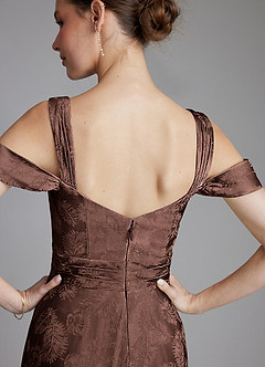 Azazie Emoria Bridesmaid Dresses Chocolate Jacquard A-Line Off the Shoulder Jacquard Dress image8