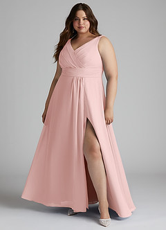 Azazie Karina Bridesmaid Dresses Powder Pink A-Line Pleated Chiffon Dress image6