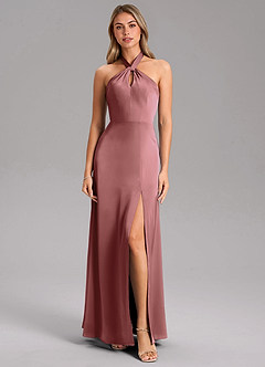Azazie Tracie Bridesmaid Dresses Amethyst A-Line Side Slit Stretch Satin Dress image5