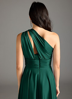 Azazie Charlize Bridesmaid Dresses Emerald A-Line One Shoulder Stretch Satin Dress image16