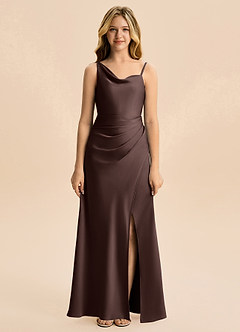 Azazie Abby Junior Vestido de Ganache de Satén Elástico de Corte en A con Plisado image5