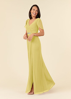 Azazie Marianne Kleider für die Brautmutter Etui V-Hals Gefaltet Chiffon Kleid Kanarienvogel image3