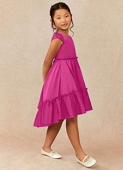 Azazie Lee Flower Girl Dresses Fuchsia A-Line Bow Stretch Satin Dress image3