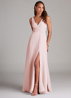 Azazie Nelly Robes de demoiselle d'honneur Robe Trapèze en Mousseline de soie Plissée Rose Pâle image1