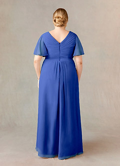 Azazie Morning Glory Mother of the Bride Dresses Royal Blue A-Line V-Neck Ruched Chiffon Dress image6