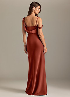 Azazie Madelyn Jurken voor bruidsmeisjes Converteerbaar Jurk van Stretch Satijn met Zeemeermin Off the Shoulder Terracotta image2