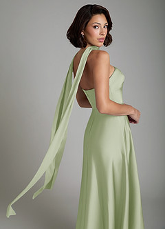 Azazie Odele At-home Try On Dresses Dusty Sage A-Line Strapless Stretch Satin Dress image8