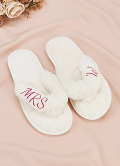 front Personalized Bride Bridesmaid Fluffy Slippers
