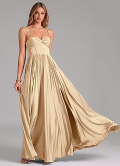 Azazie Tyla Bridesmaid Dresses Champagne A-Line Sweetheart Neckline Stretch Satin Dress image5
