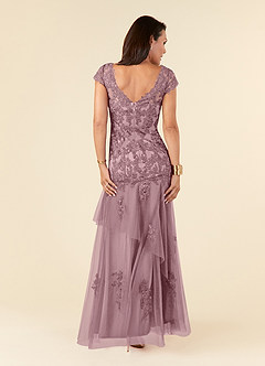 Azazie Romy Mother of the Bride Dresses Dusty Rose Mermaid V-Neck Sequins Tulle Dress image4