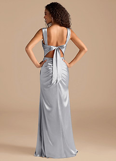 Azazie Jesaphine Bridesmaid Dresses Silver Sheath Bow Metallic Satin Dress image4
