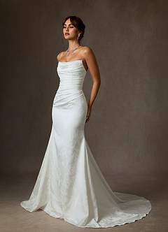 Azazie Elyse Wedding Dresses Diamond White Mermaid Strapless Floral Jacquard Dress image1