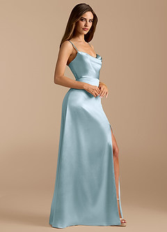 Azazie Erma Bridesmaid Dresses Sky Blue A-Line Side Slit Metallic Satin Dress image6