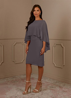 Azazie Mirra Mère de la mariée Robes Robe Fourreau en Mousseline de soie Col rond plissé Gris Acier image2