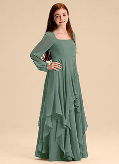 Azazie Clara Junior Eucalyptus A-Line Blouson Chiffon Dress image4