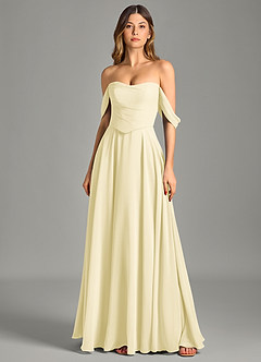 Azazie Chelsey Vestidos de damas de honor Vestido de Sorbete De Limón de Gasa de Corte en A Convertible con Vestidos sin tirantes image6