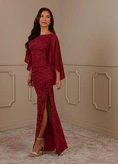 Azazie Collins Mother of the Bride Dresses Burgundy Sheath Lace Dress image2