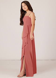 Azazie Kaylee Junior Jurk van Chiffon met A-Lijn met Riem Antieke Roos image3