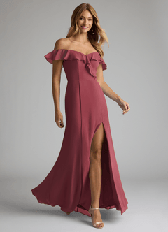 Azazie Sophie Vestidos de damas de honor Vestido de Merlot de Gasa de Corte en A Convertible con Vestidos sin tirantes image4