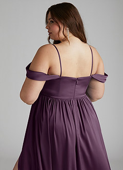 Azazie Morana Final Sale Plum A-Line Off the Shoulder Stretch Satin Convertible Dress image16