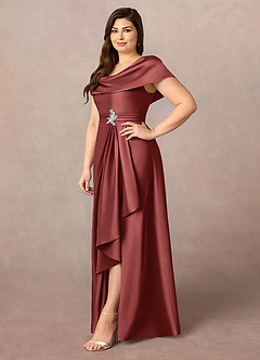 Azazie Branford Mother of the Bride Dresses Terracotta A-Line Pleated Stretch Satin Dress image11