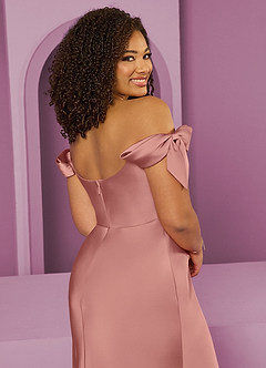 Barbie ♥ Azazie Bridesmaid Dresses Rosette Sheath Off the Shoulder Stretch Satin Convertible Dress image13