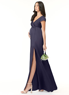 Azazie Allessia Robes de demoiselle d'honneur de maternité Robe Trapèze Plissée Longueur ras du sol Satin extensible image3