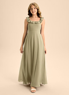 Azazie Callie Junior Moss Green A-Line Ruched Chiffon Dress image4