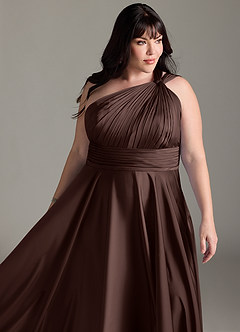 Azazie Charlize Bridesmaid Dresses Ganache A-Line One Shoulder Stretch Satin Dress image6