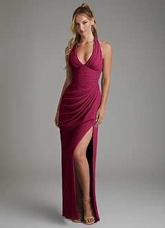 Azazie Tina At-home Try On Dresses Burgundy Mermaid Corset Chiffon Dress image4