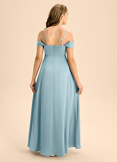 Azazie Anselie Junior Moody Blue A-Line Off the Shoulder Stretch Satin Dress image2